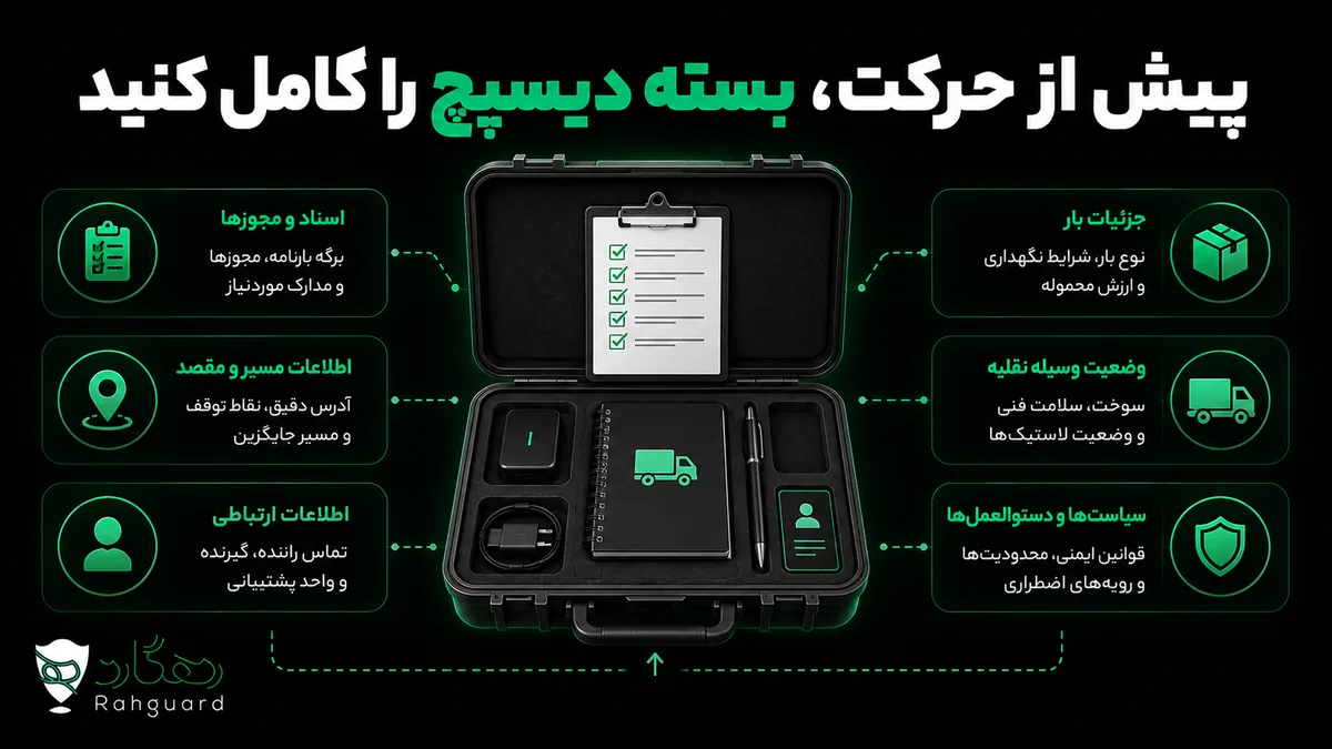 پیش از حرکت، بسته دیسپچ را کامل کنید