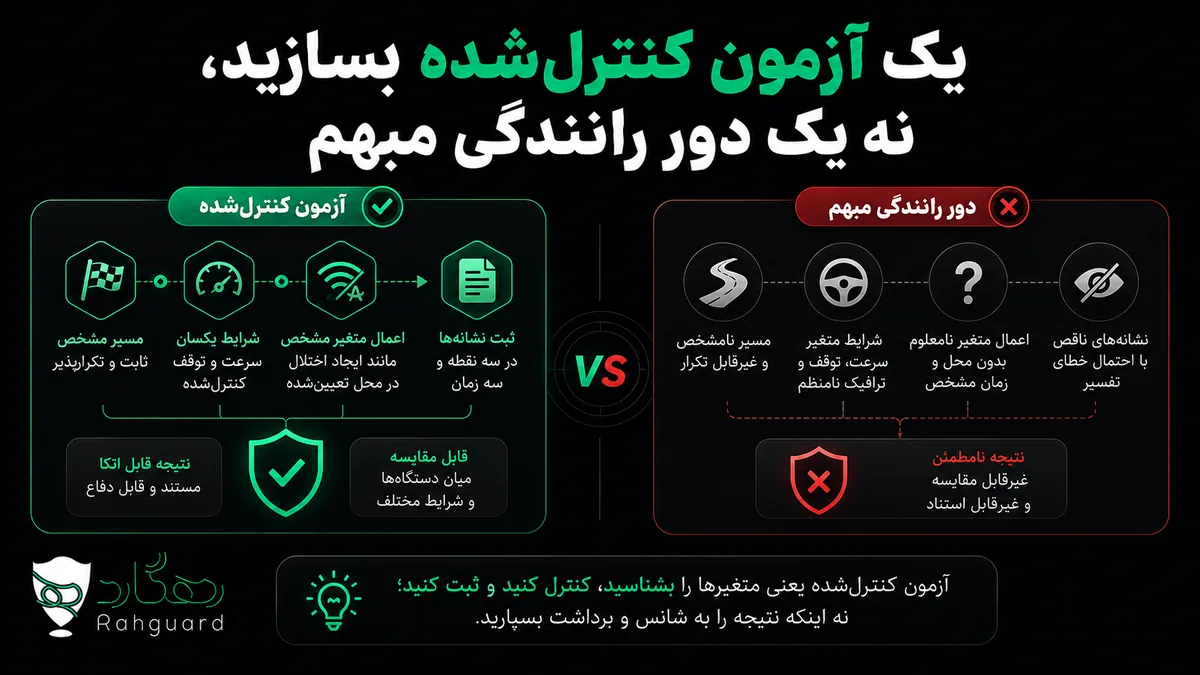 یک آزمون کنترلشده بسازید، نه یک دور رانندگی مبهم