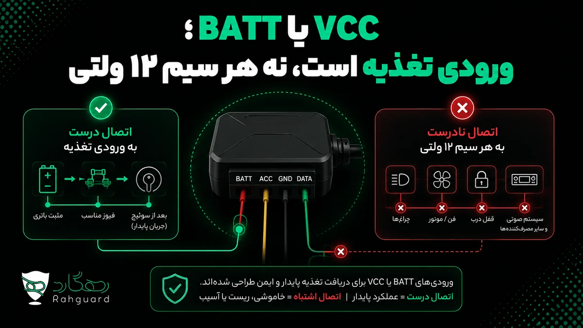 BATT یا VCC؛ ورودی تغذیه است، نه هر سیم ۱۲ ولتی