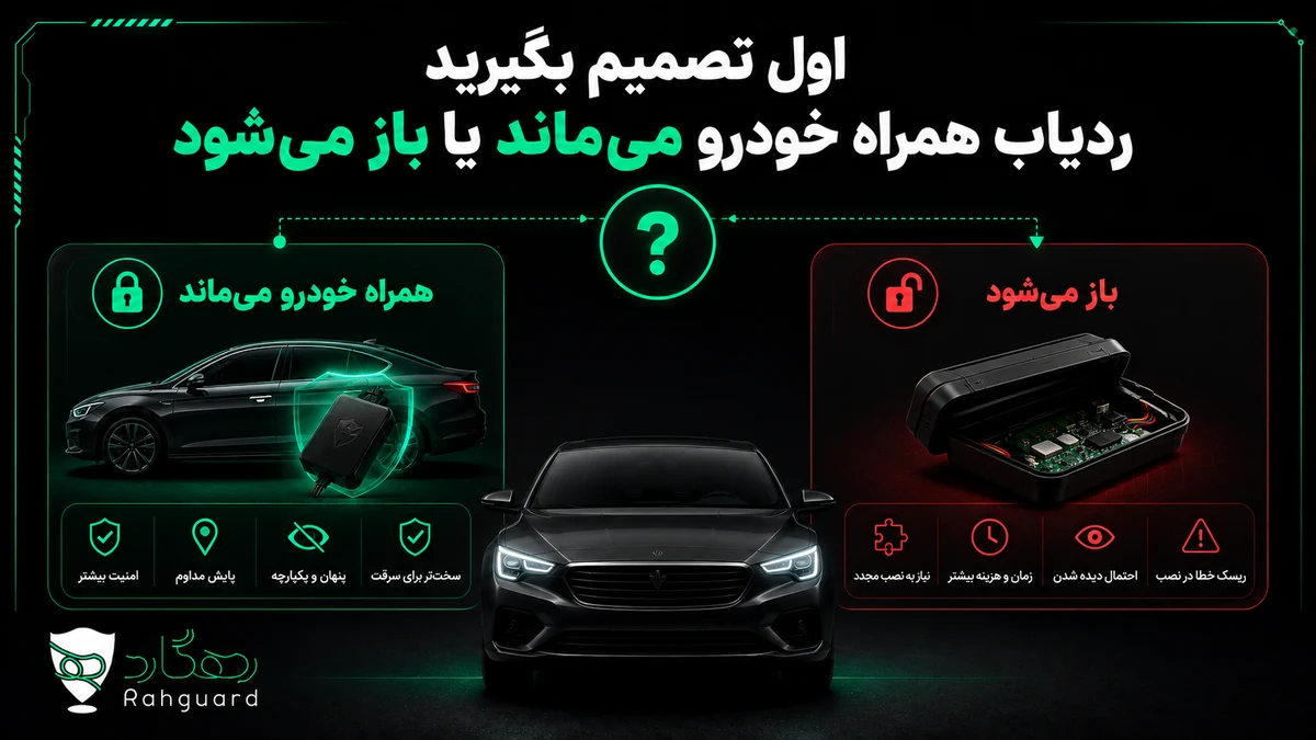اول تصمیم بگیرید ردیاب همراه خودرو میماند یا باز میشود